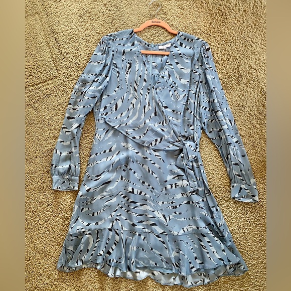 Parker Silk Blend Faux Wrap Blue Zebra Print Dress - Picture 7 of 11